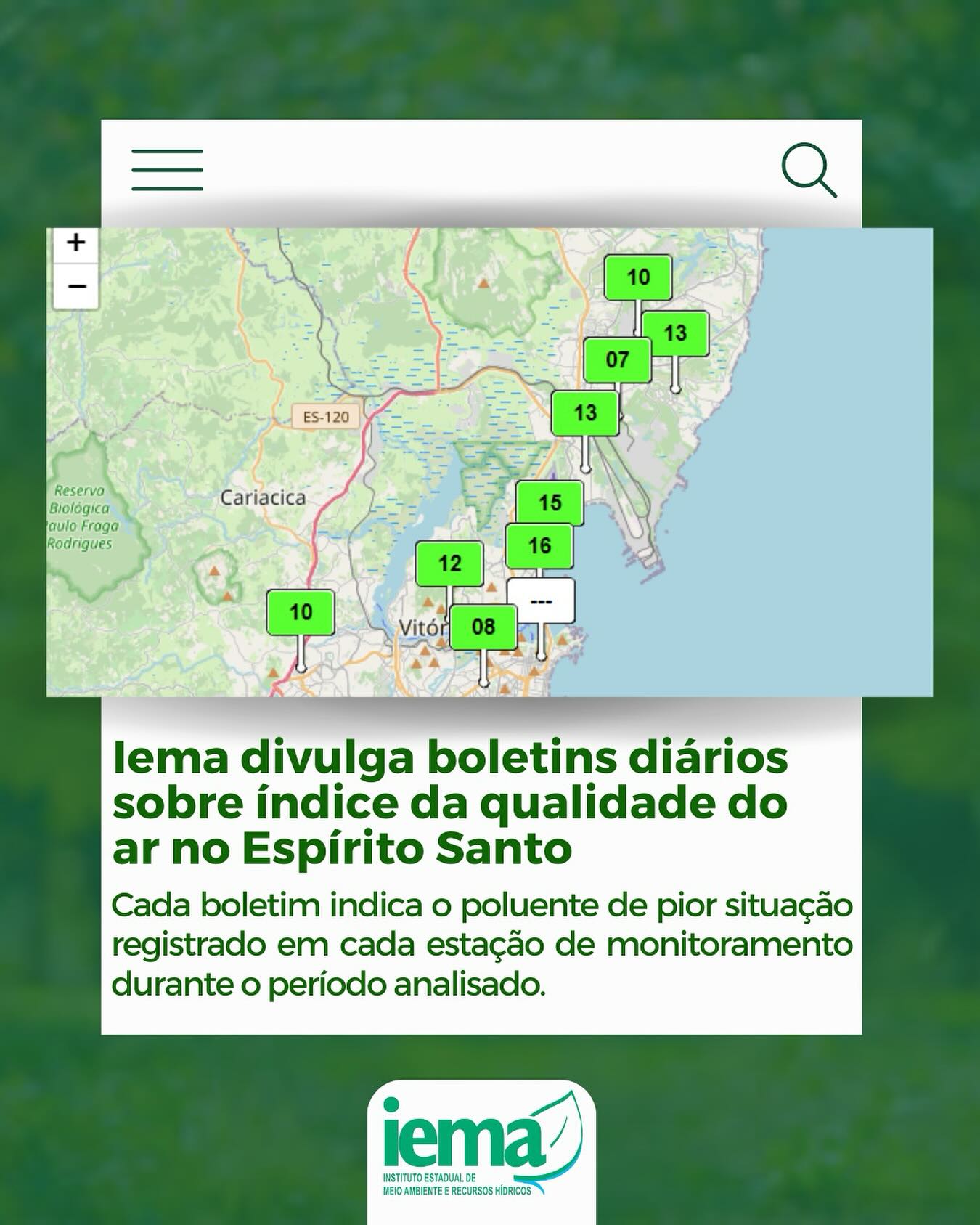 Boletins diários sobre a qualidade do ar no Espírito Santo!